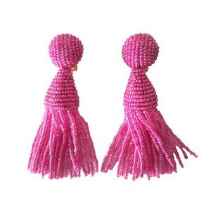 Oscar de la Renta Short Pink Beaded Tassel Clip on Earrings NWOT